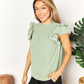 Double Take Gum Leaf Pleated Detail Flutter Sleeve Blouse