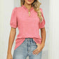 Full Size Notched Neck Puff Sleeve T-Shirt