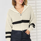 Striped Zip Up Dropped Shoulder Cardigan