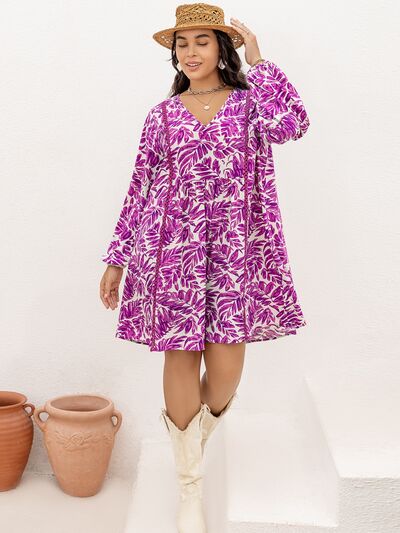 Women's Candida Plus Size Printed V-Neck Balloon Sleeve Mini Dress