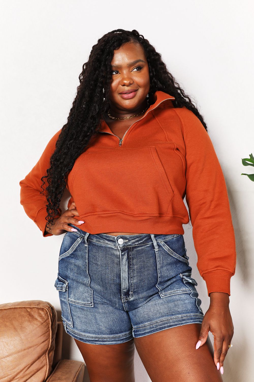 Double Take Half-Zip Long Sleeve Hoodie *