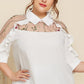 Women's Plus Size Embroidered Ruffle Trim Collared Half Sleeve Blouse