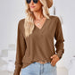 Full Size V-Neck Long Sleeve Blouse