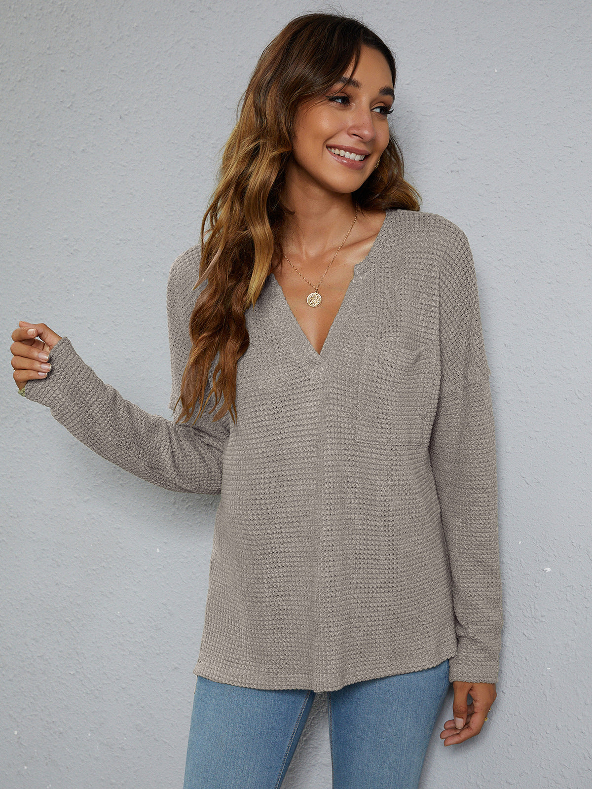 Beauteous Dropped Shoulder High-Low Waffle-Knit Top