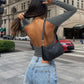 AuroraBlissX Backless Round Neck Long Sleeve Blouse