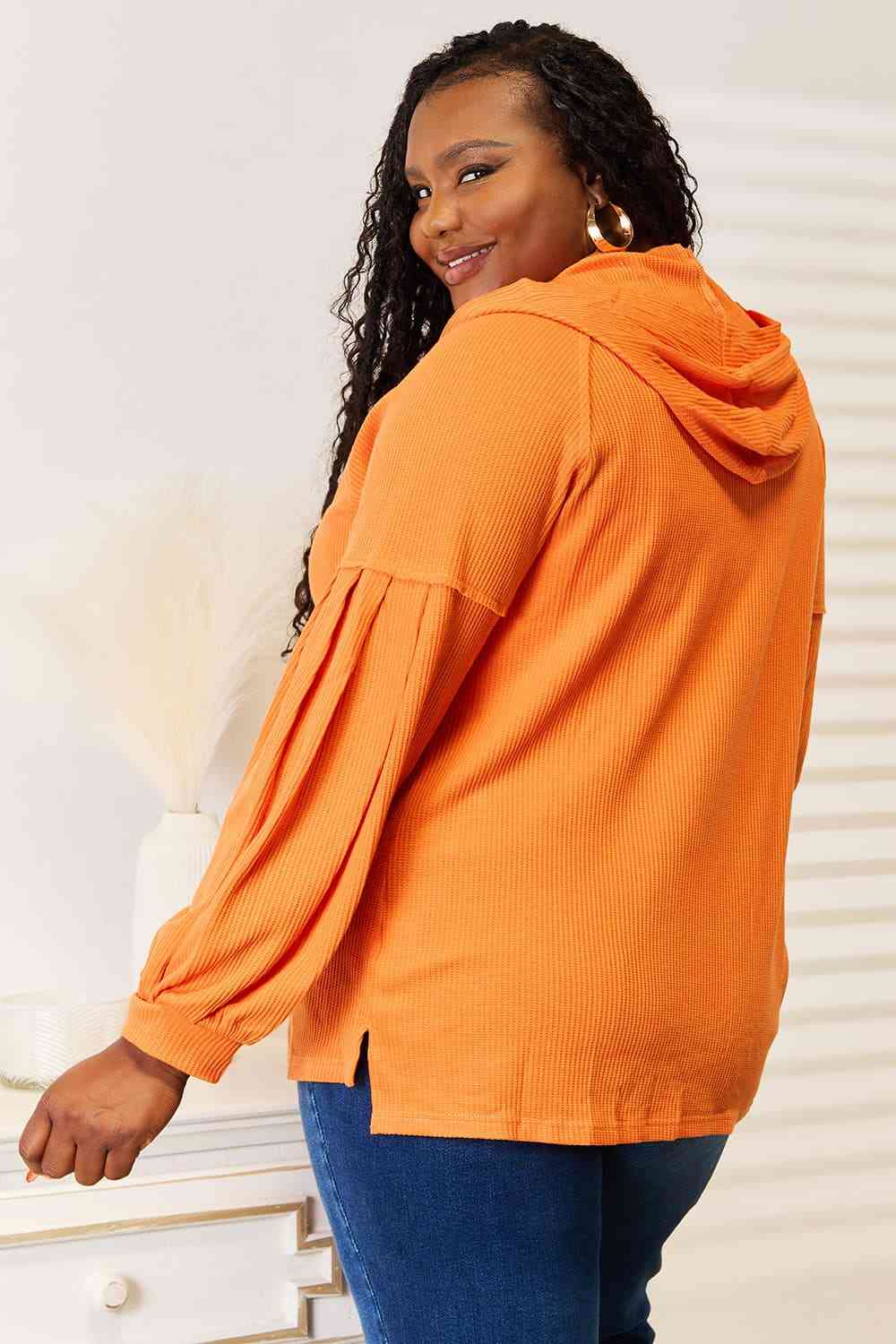 Basic Bae Side Slit Buttoned Waffle Knit Hoodie *
