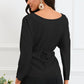 Full Size Boat Neck Back Tie Long Sleeve Satin Blouse