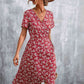 Full Size Floral Surplice Neck Flutter Sleeve Dress