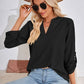 Full Size V-Neck Roll-Tap Sleeve Blouse