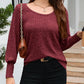 Ribbed Round Neck Lantern Sleeve Knit Top