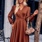 ZaLaquite Surplice Neck Swiss Dot Long Sleeve Dress