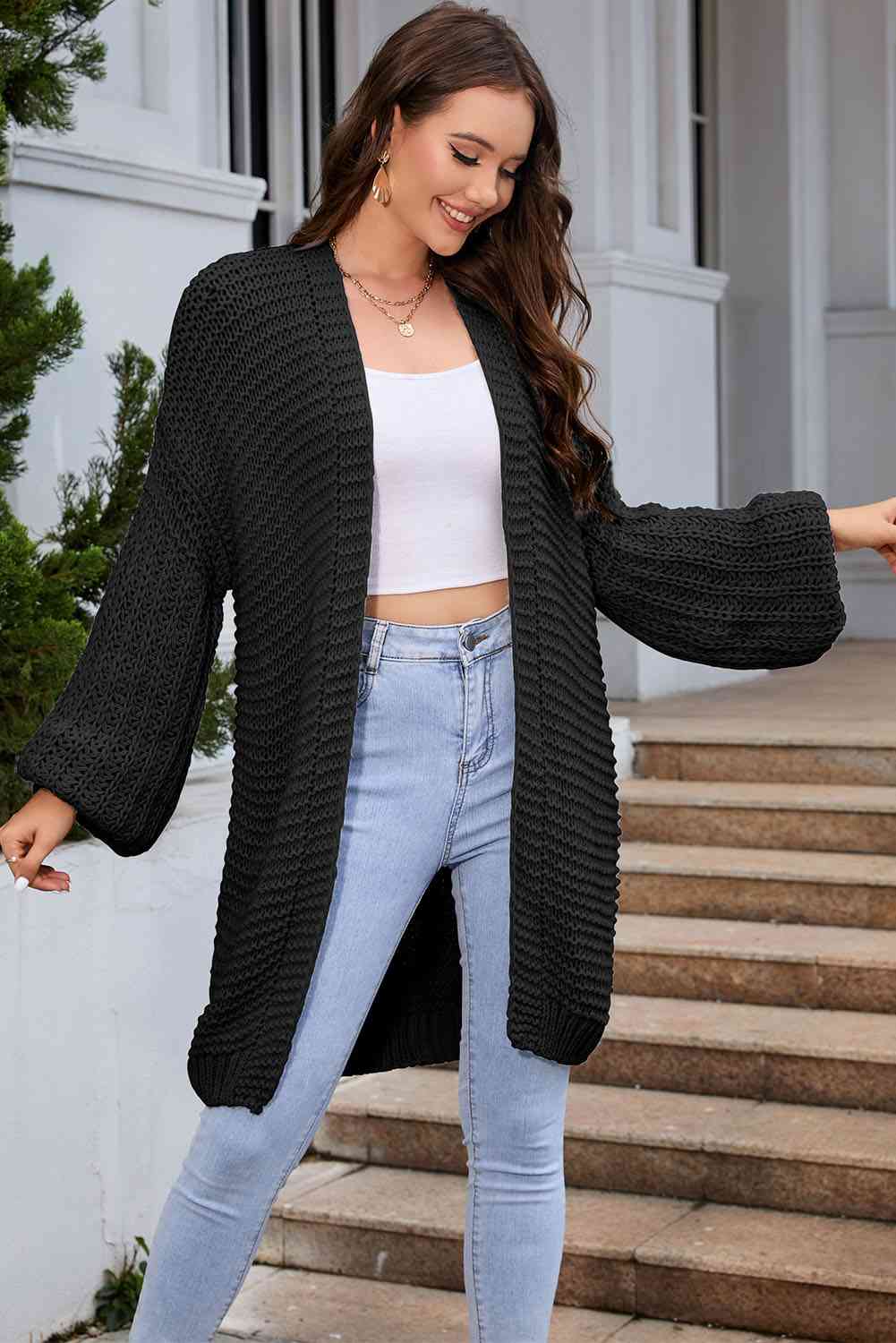 Full Size Open Front Longline Cardigan