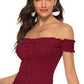 Malibu Dreams Lace-Up Front Lettuce Hem Off-Shoulder Knit Top