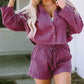 Buttoned Long Sleeve Top and Shorts Set