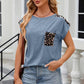 Leopard Round Neck Cap Sleeve T-Shirt