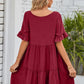 SO BOHO Full Size V-Neck Flounce Sleeve Tiered Dress