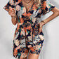 Women's Botanical Print Surplice Neck Tie Waist Romper