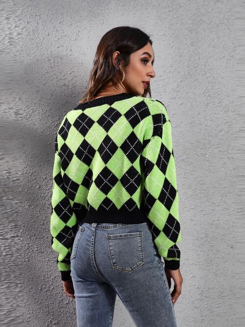 Fashion Mood Geometric Button Up Long Sleeve Cardigan