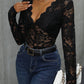 Lace Plunge Long Sleeve Bodysuit