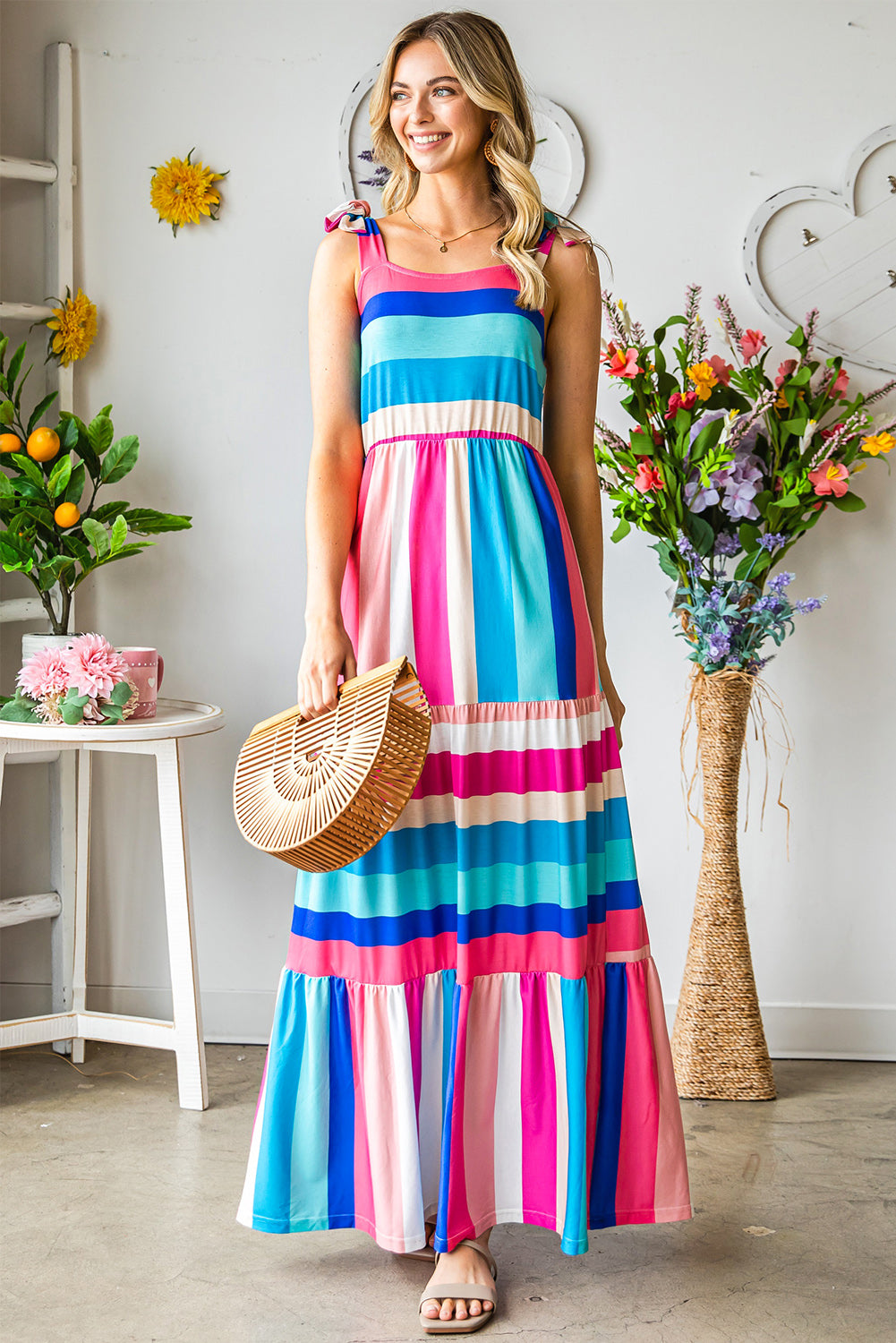 Women's Striped Sleeveless Maxi Dress