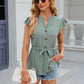 Eyelet Notched Cap Sleeve Blouse