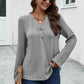 Buttoned Notched Neck Long Sleeve T-Shirt