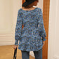 Full Size Printed V-Neck Lantern Sleeve Blouse