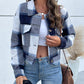 Plaid Button Up Drop Shoulder Cropped Jacket
