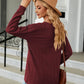 Full Size Decorative Button V-Neck Long Sleeve T-Shirt