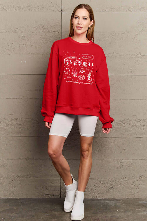 Simply Love Christmas Themed Full Size GINGERBREAD Long Sleeve Sweatshirt