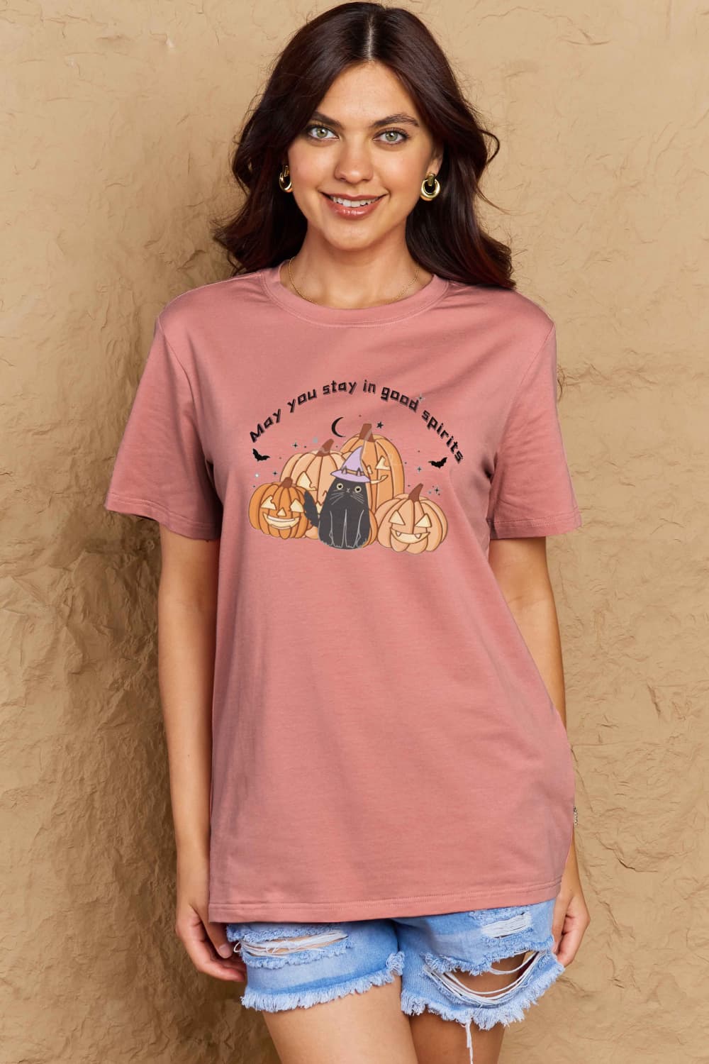 Simply Love Full Size Halloween MAY YOU STAY IN GOOD SPIRITS Graphic Cotton T-Shirt