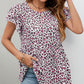 Leopard Round Neck Flutter Sleeve Babydoll Blouse