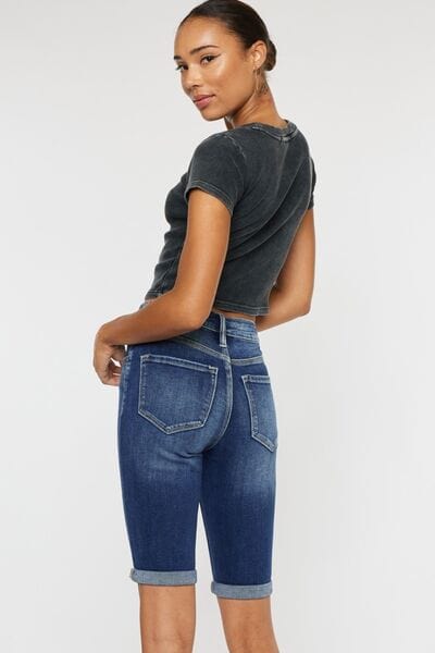 Kancan Full Size Cat's Whiskers Button Fly Denim Shorts *