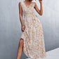 Full Size Printed V-Neck Tie Waist Maxi Dress