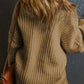 Ribbed Round Neck Dropped Shoulder Sweater