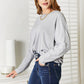 Double Take Light Gray Full Size Seam Detail Round Neck Long Sleeve Top