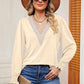 Lace Detail V-Neck Lantern Sleeve T-Shirt