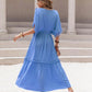 Tassel Trim Smocked V-Neck Short Sleeve Dress