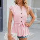 Eyelet Notched Cap Sleeve Blouse