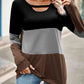 Color Block Cutout Round Neck Long Sleeve T-Shirt