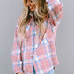 Plaid Pocketed Collared Neck Button Up Jacket