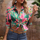 AuroraBlissX Floral Print Collared Neck Long Sleeve Shirt
