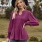 Full Size Notched Neck Flounce Sleeve Blouse