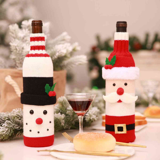 Christmas Knit Wine Bottle Cover in Snowman or Santa Theme