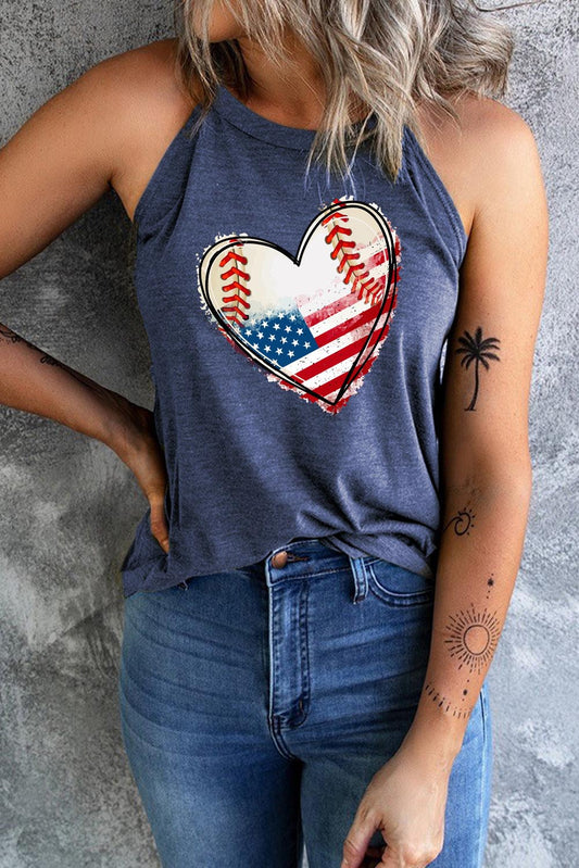 Women's Full Size US Flag Heart Graphic Tank