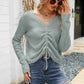 Waffle-Knit Drawstring Detail V-Neck Sweater