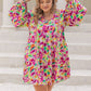 Women's Candida Plus Size Printed V-Neck Balloon Sleeve Mini Dress