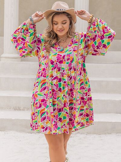 Women's Candida Plus Size Printed V-Neck Balloon Sleeve Mini Dress