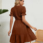 Women's Full Size Smocked Flounce Sleeve Ruffle Hem Dress