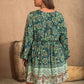 Women's Obsessed Mid Green Plus Size V-Neck Balloon Sleeve Printed Mini Dress